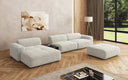Designer Ecksofa Calm mit Beistellhocker und Beistelltisch in Bouclé