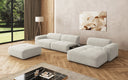 Designer Ecksofa Calm mit Beistellhocker und Beistelltisch in Bouclé