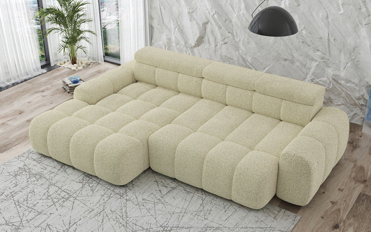 Designer Sofa Elaro L mit elektrischer Sitzerweiterung in Bouclé