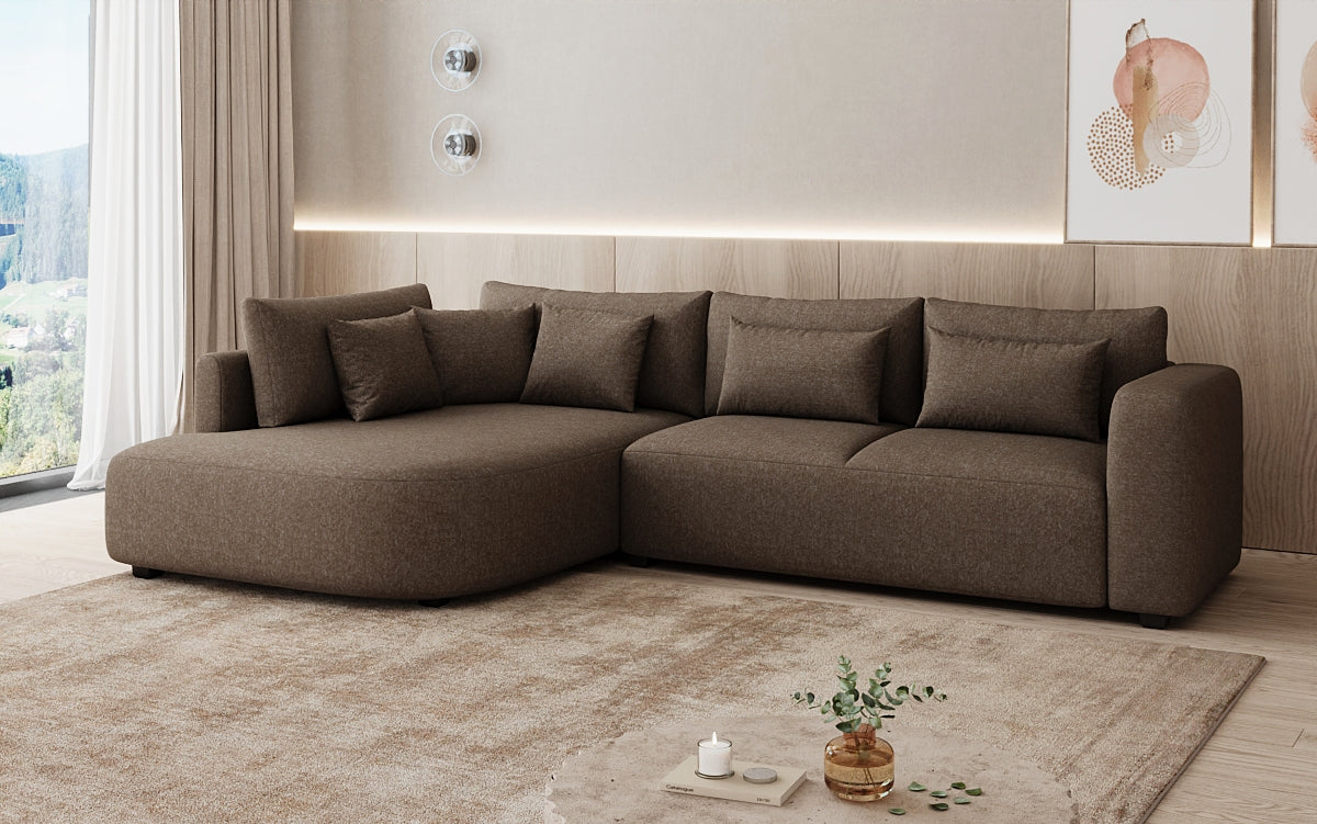Designer Ecksofa Ando mit breiter Ottomane in Strukturstoff