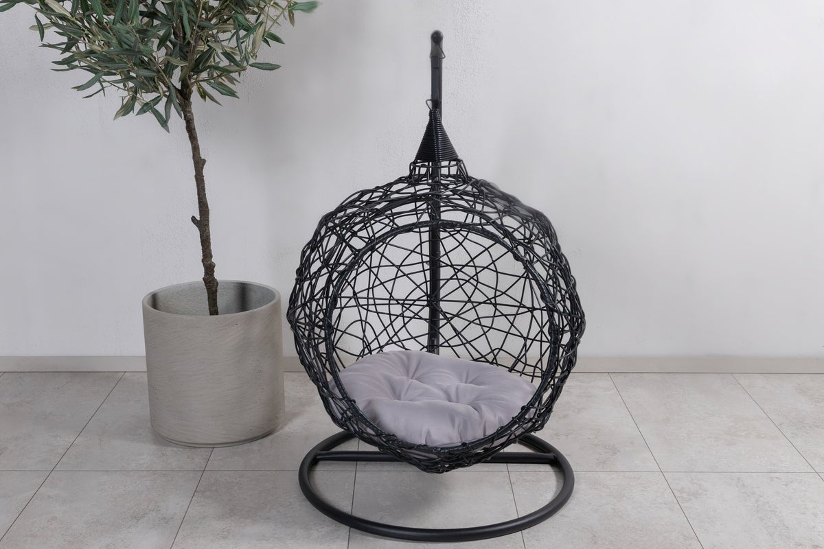 Garten Hängesessel Layla - aus Rattan/Metall in Schwarz