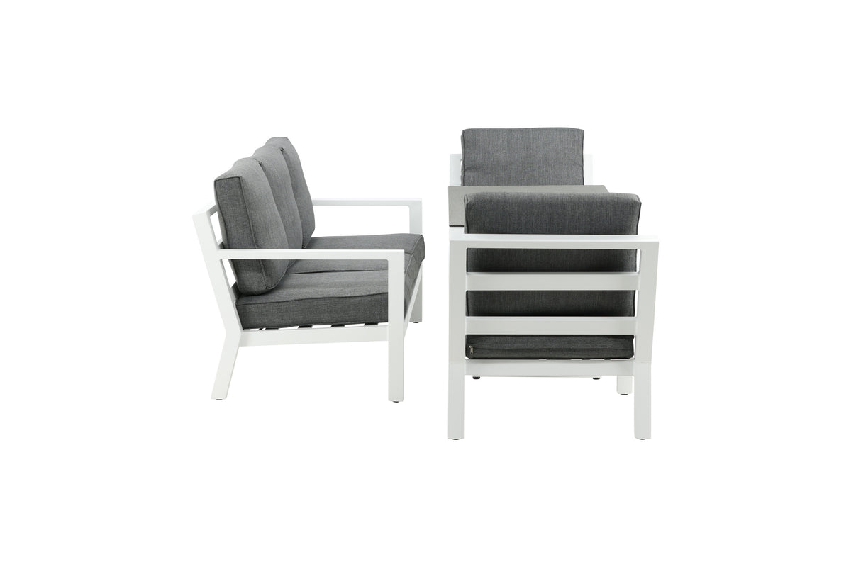 Garten Loungeset Jenni – in Weiß & Grau mit Glasplatte