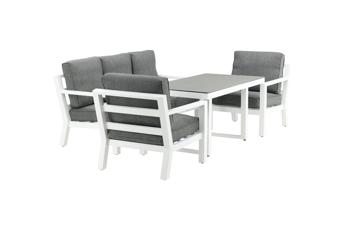 Garten Loungeset Jenni – in Weiß & Grau mit Glasplatte