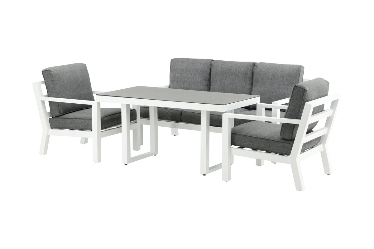 Garten Loungeset Jenni – in Weiß & Grau mit Glasplatte
