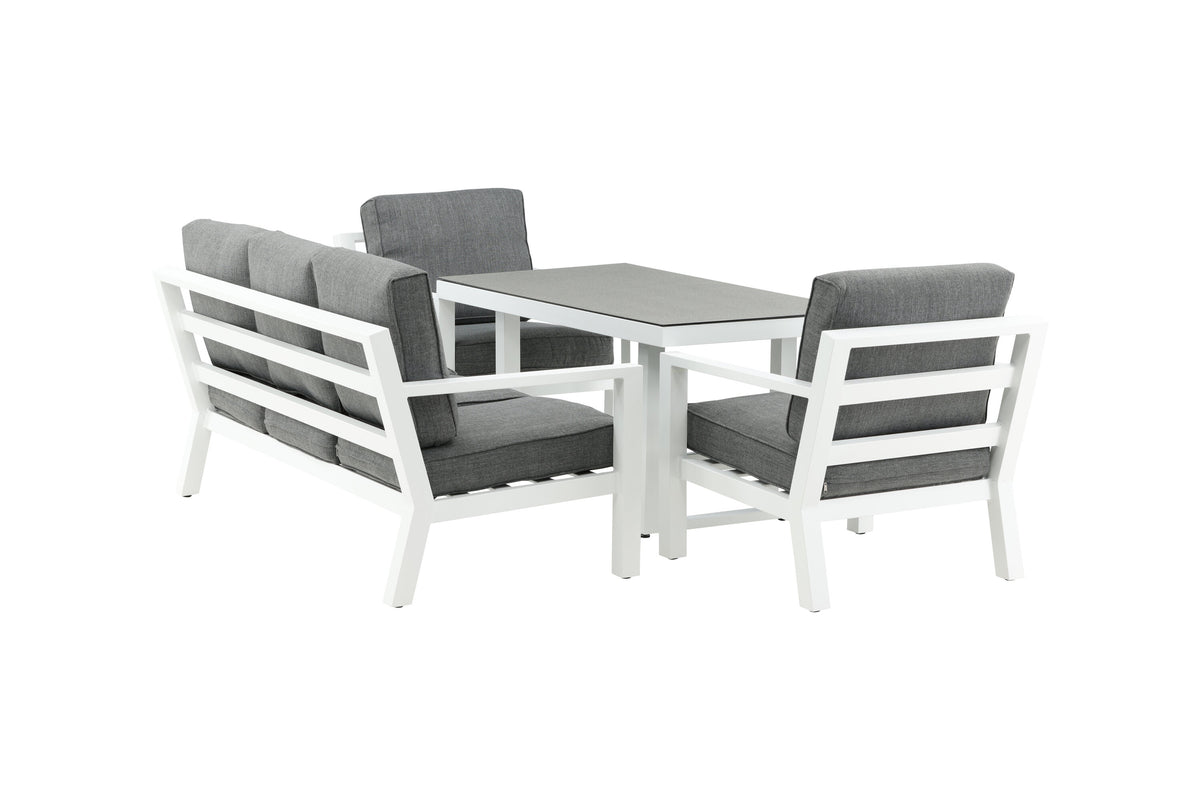 Garten Loungeset Jenni – in Weiß & Grau mit Glasplatte