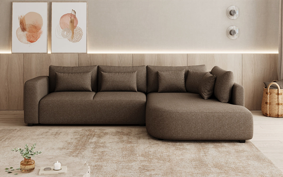 Designer Ecksofa Ando mit breiter Ottomane in Strukturstoff