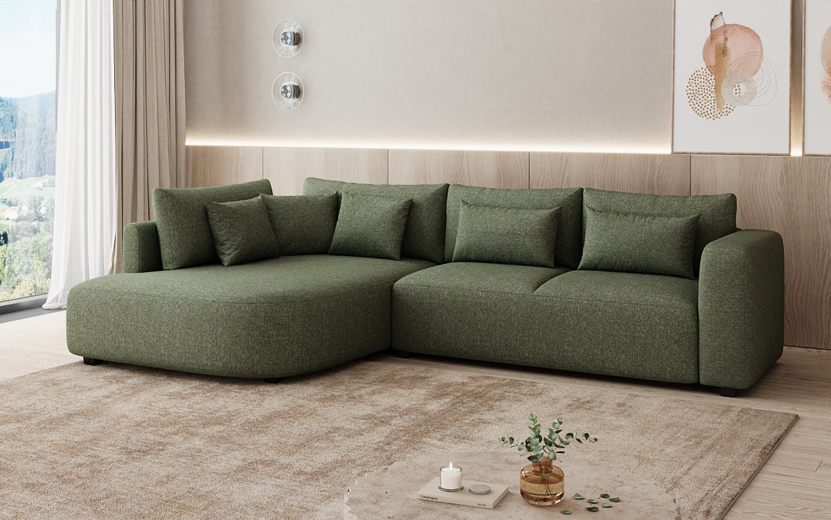 Designer Ecksofa Ando mit breiter Ottomane in Strukturstoff
