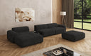 Designer Ecksofa Calm mit Beistellhocker und Beistelltisch in Bouclé