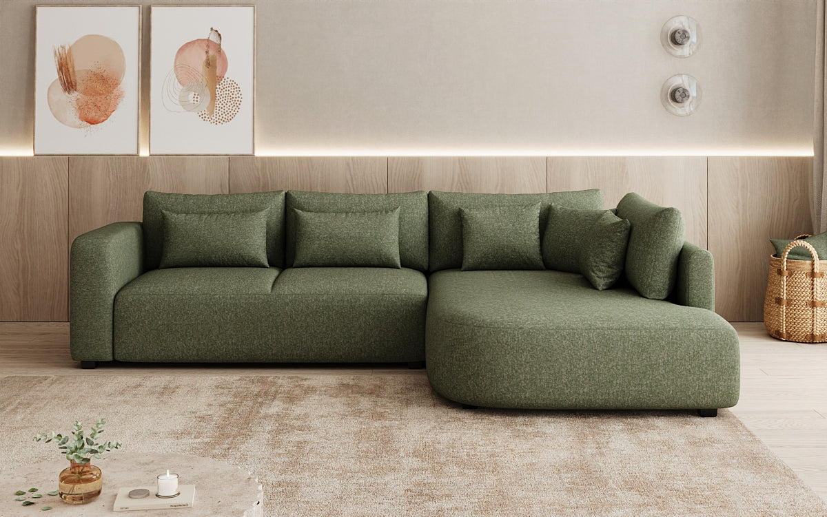 Designer Ecksofa Ando mit breiter Ottomane in Strukturstoff