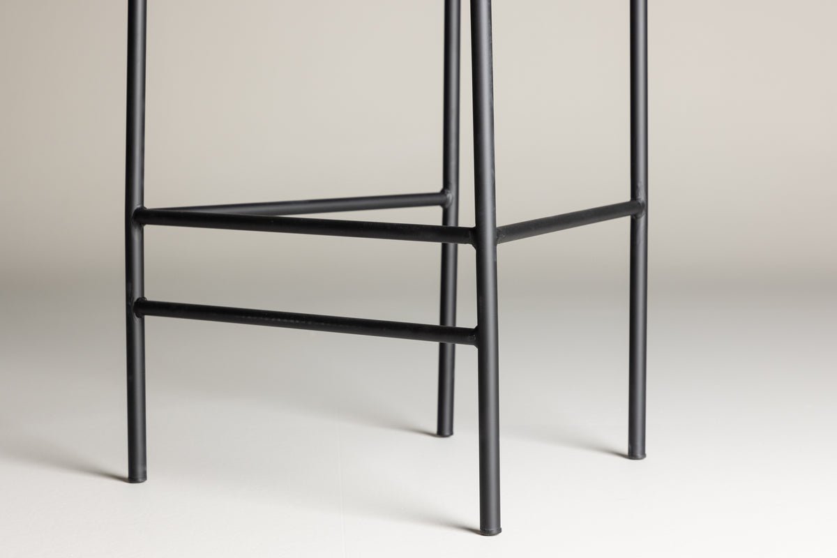 2er Set - Barhocker Leyla schwarz beschichtet mit brauner Sitzfläche