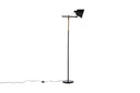 Stehlampe Grimming – ruhige schwarze Klarheit mit Holzdetails