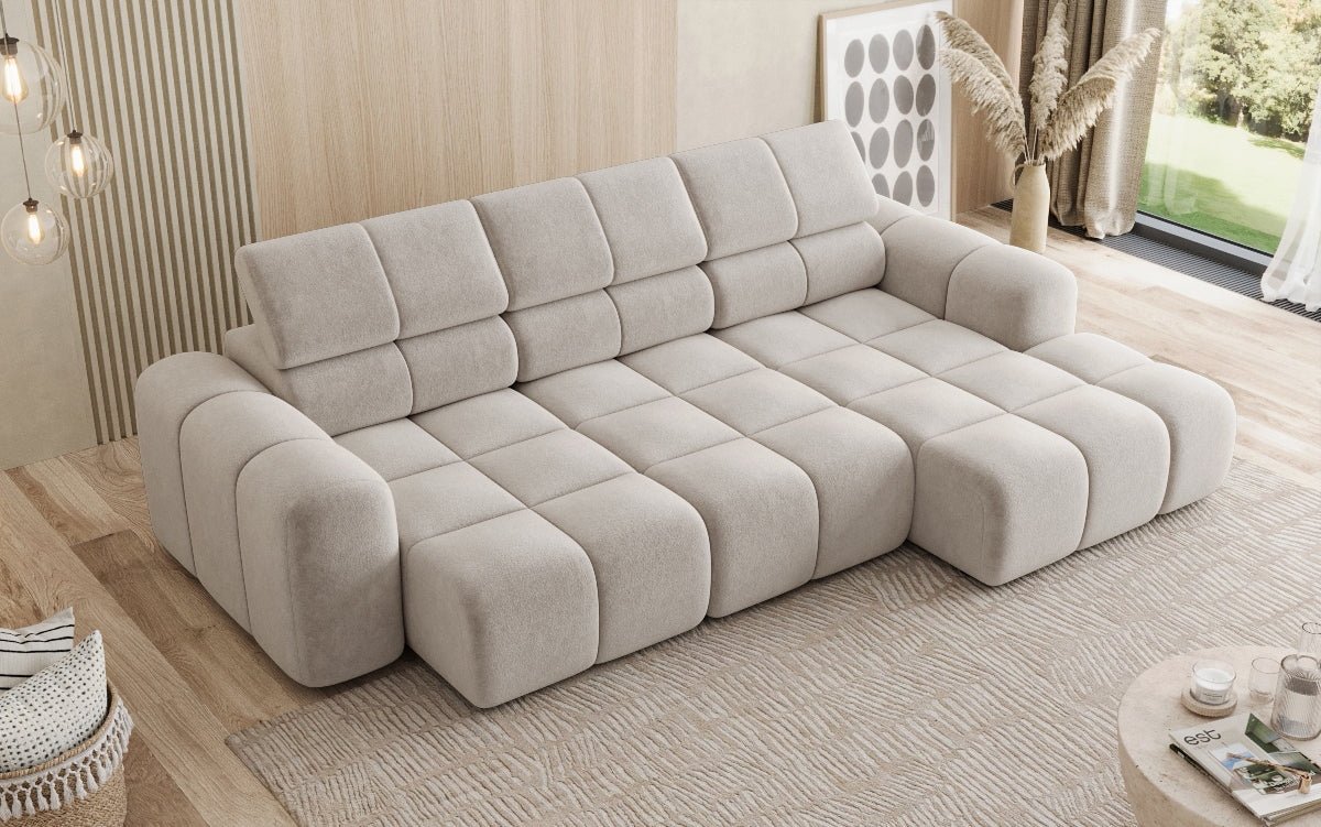 Designer Sofa Mia L mit elektrischer Sitzerweiterung in Chenille