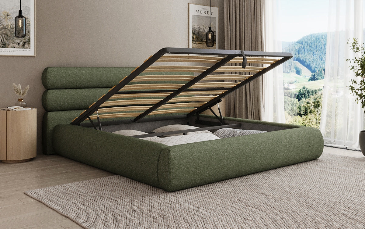 Designer Polsterbett Joline in Strukturstoff mit Stauraum