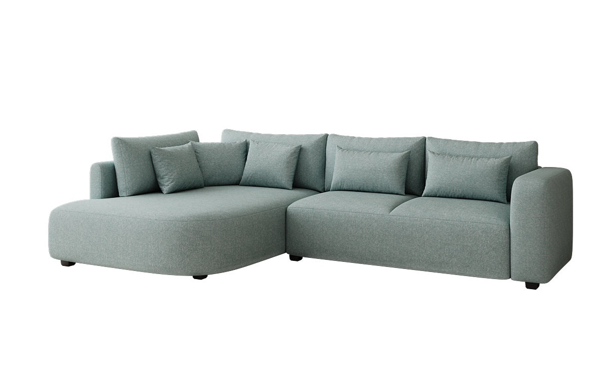 Designer Ecksofa Ando mit breiter Ottomane in Strukturstoff