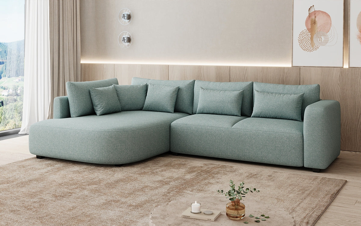 Designer Ecksofa Ando mit breiter Ottomane in Strukturstoff