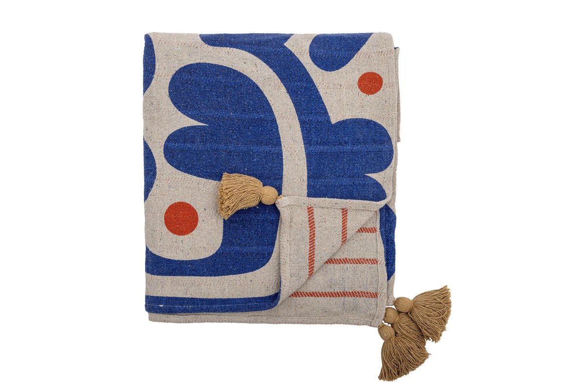 Überwurfdecke Kiral - Blau, aus recycelter Baumwolle