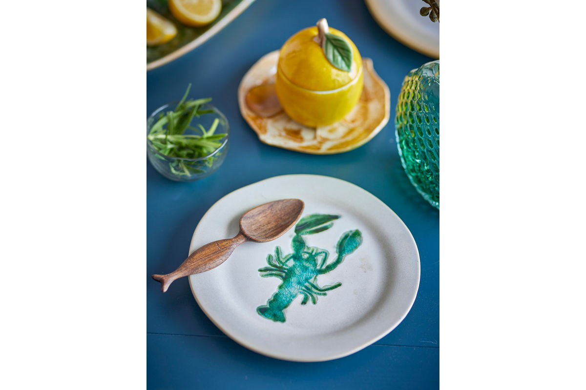 Teller-Set Lobio – Steingut mit handgemaltem Hummermotiv (4er-Set)