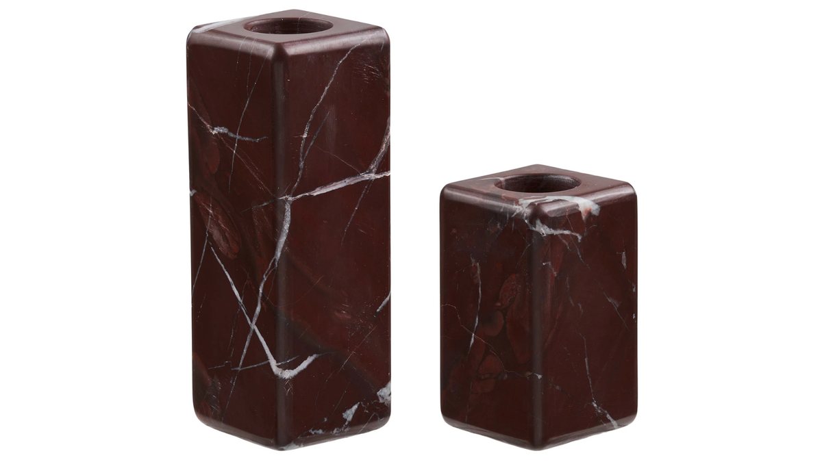 2er Set Kerzenhalter William - aus kastanienrotem Marmor