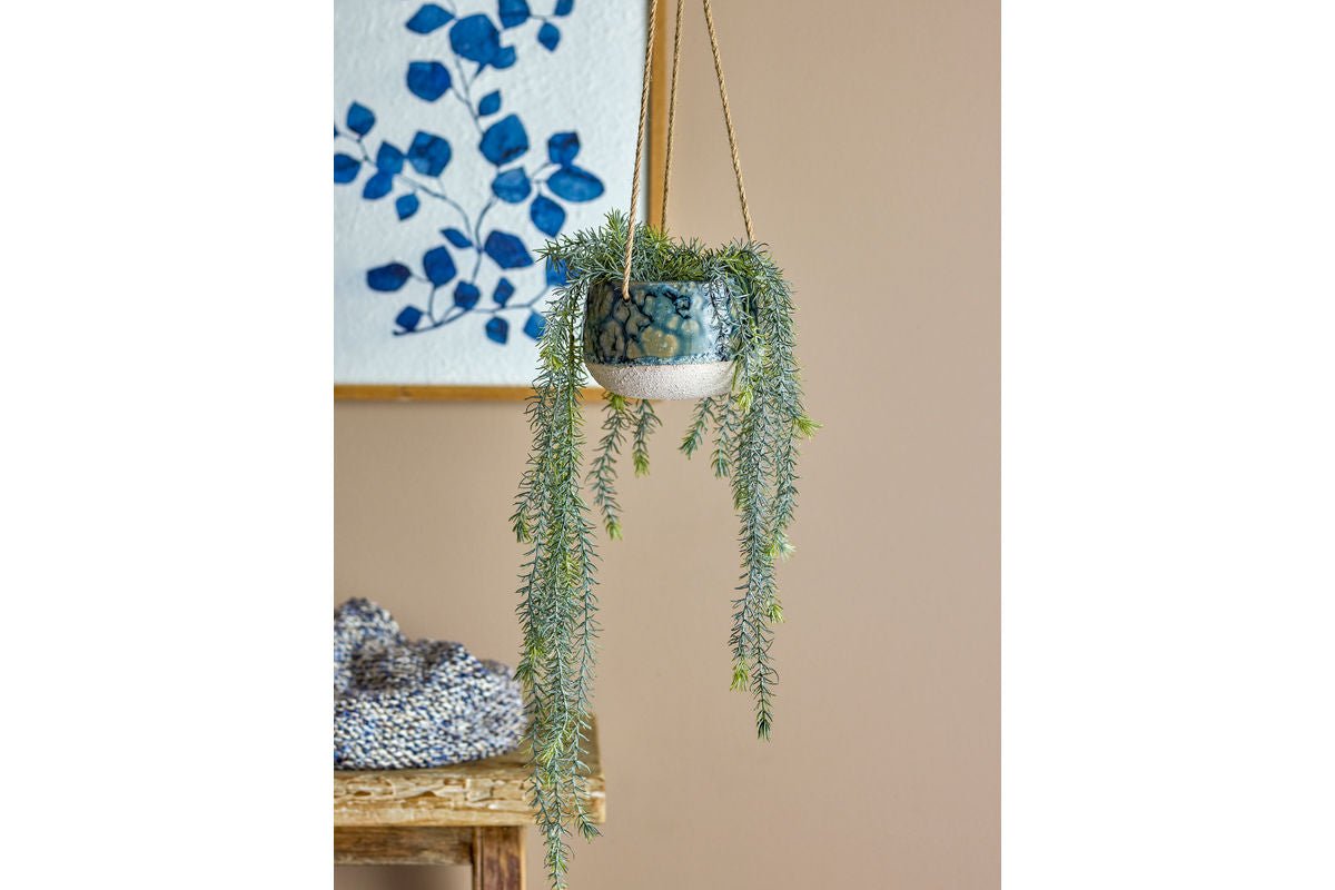 Hängeblumentopf „Aquila“ – Blaues Steingut