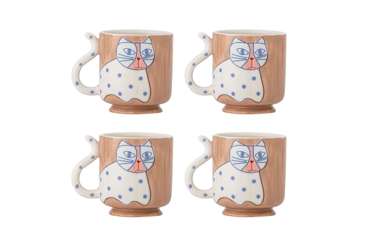 Becher-Set Aldra– Katzenmotiv Steingut (4-teilig)