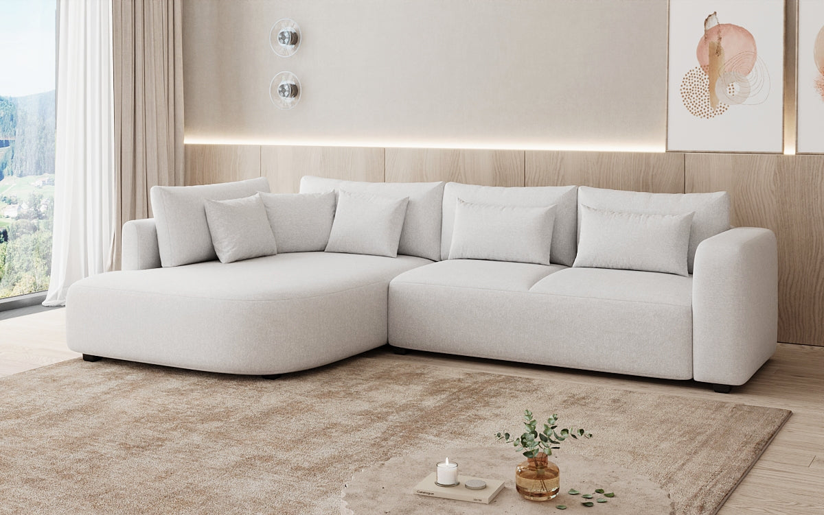 Designer Ecksofa Ando mit breiter Ottomane in Strukturstoff