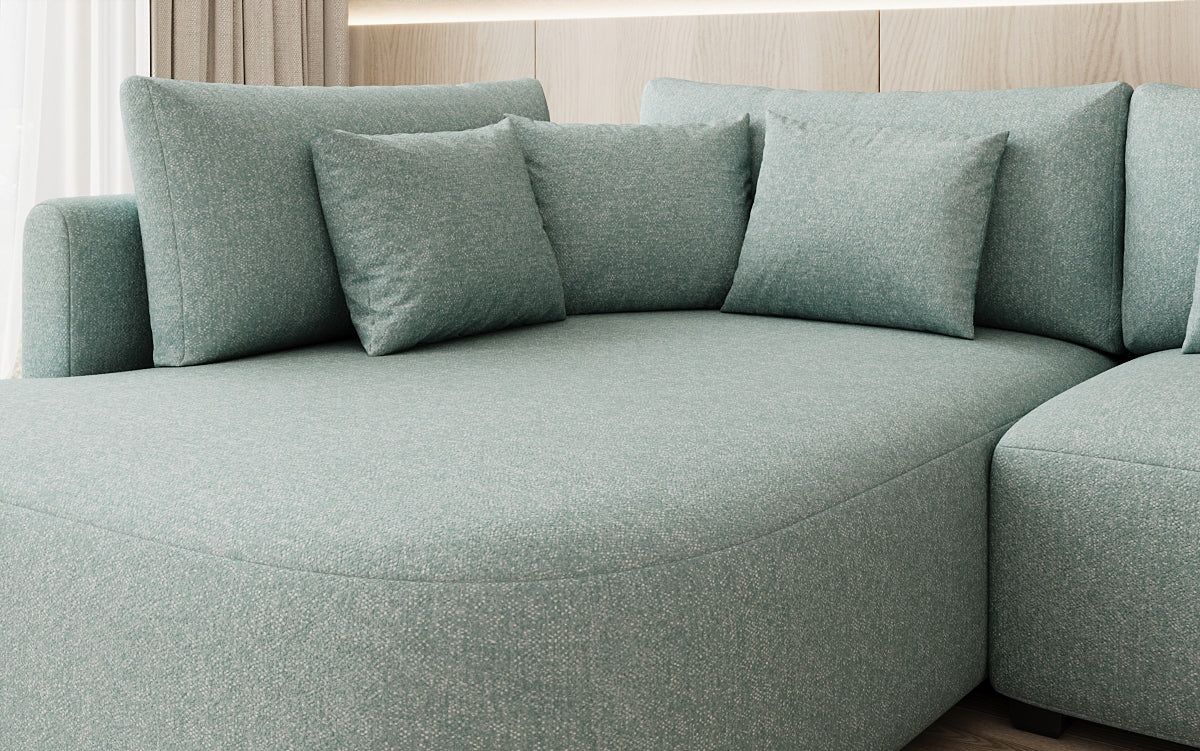 Designer Ecksofa Ando mit breiter Ottomane in Strukturstoff