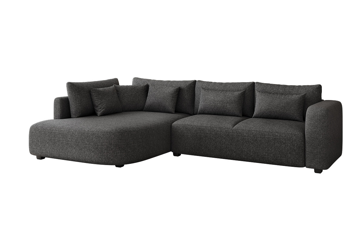 Designer Ecksofa Ando mit breiter Ottomane in Strukturstoff