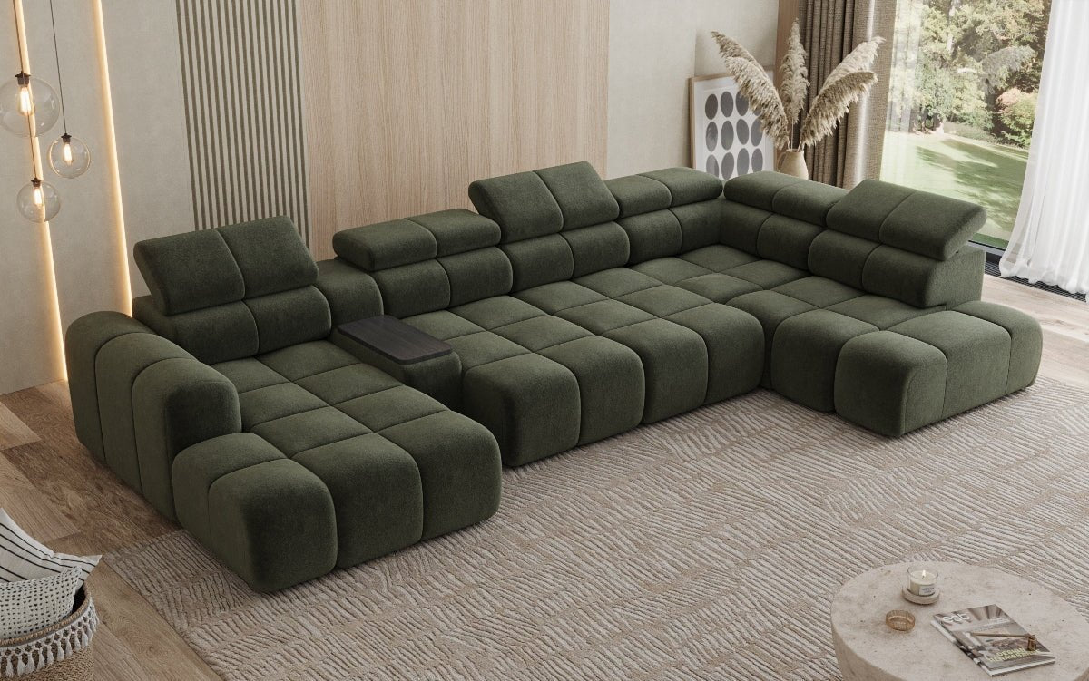 Designer Sofa Wohnlandschaft Mia mit elektrischer Sitzerweiterung in Chenille