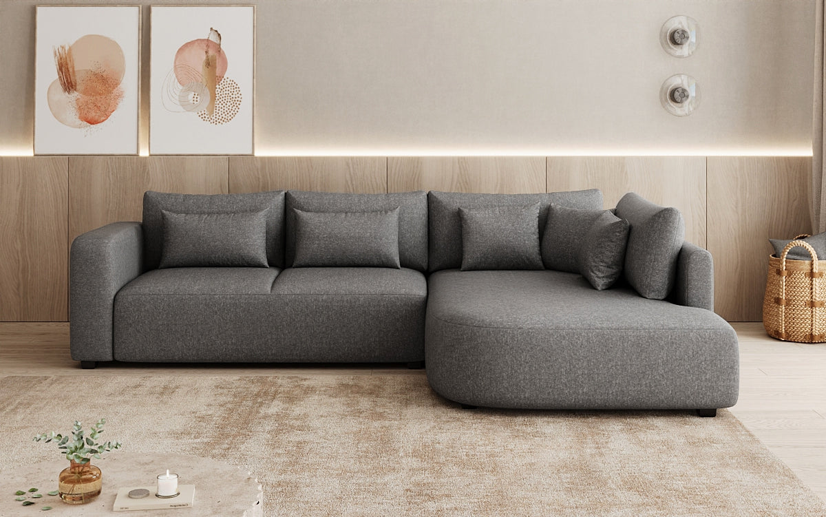 Designer Ecksofa Ando mit breiter Ottomane in Strukturstoff