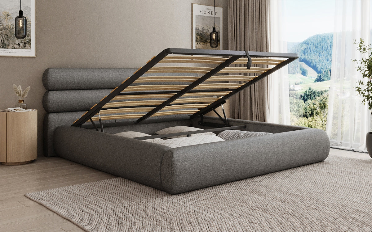 Designer Polsterbett Joline in Strukturstoff mit Stauraum
