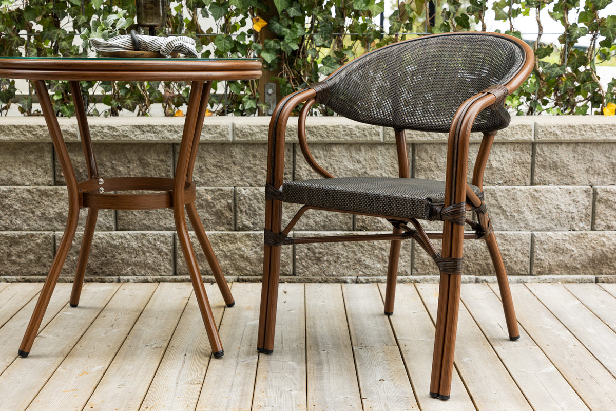 2er Set Gartenstuhl Corvo - ein braun-schwarzer Stuhl aus Aluminium mit Armlehne