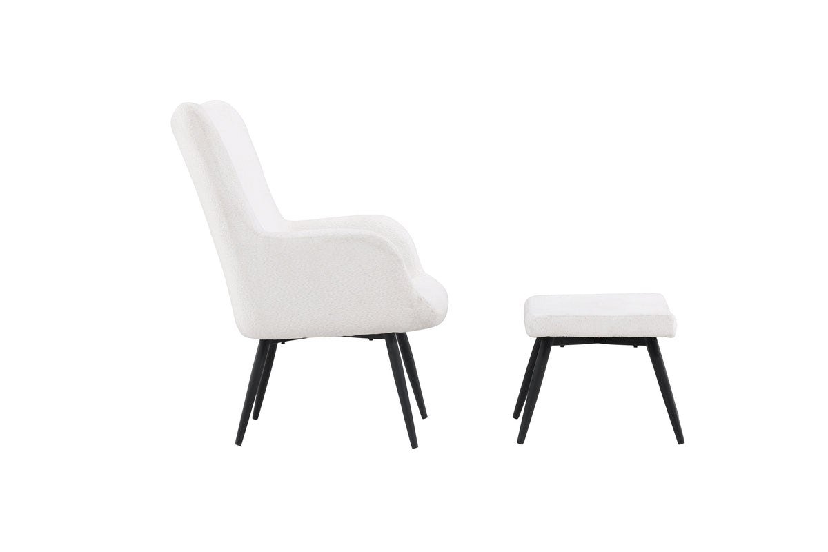 Sessel Verona - weißer Bouclé-Stoff & schwarze Metallbeine