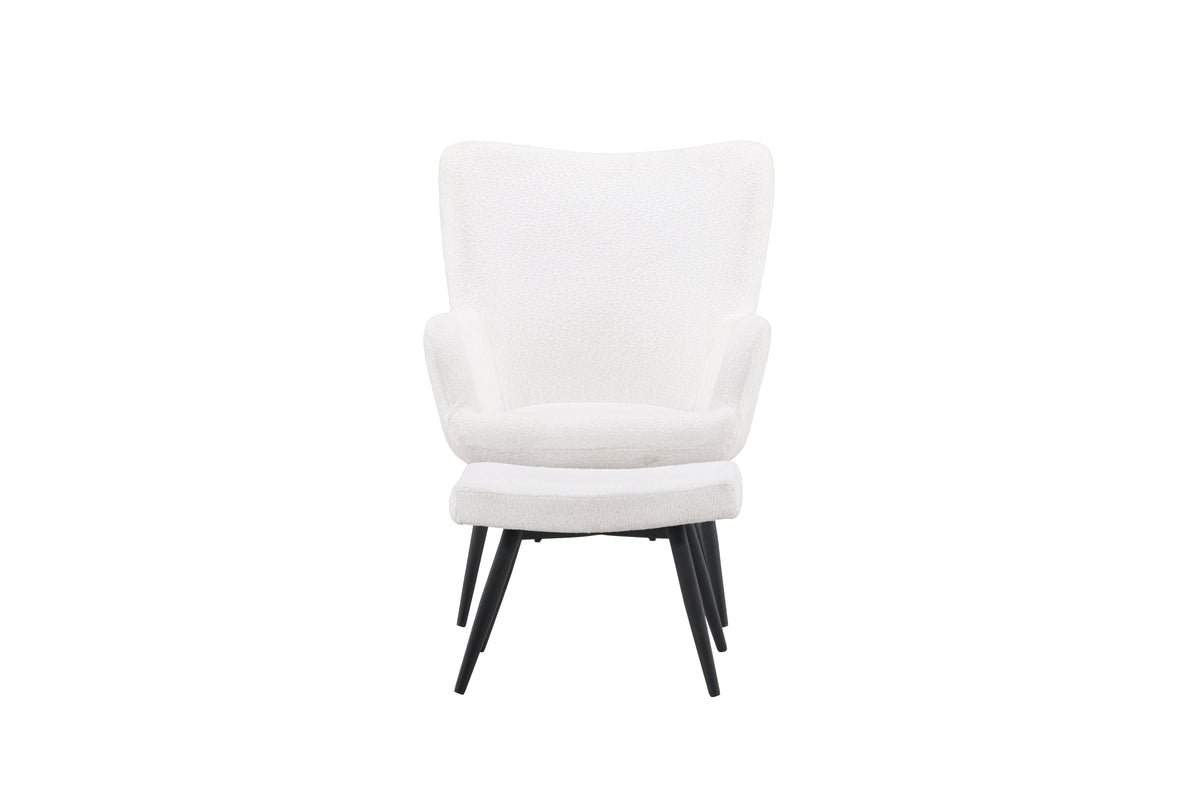 Sessel Verona - weißer Bouclé-Stoff & schwarze Metallbeine