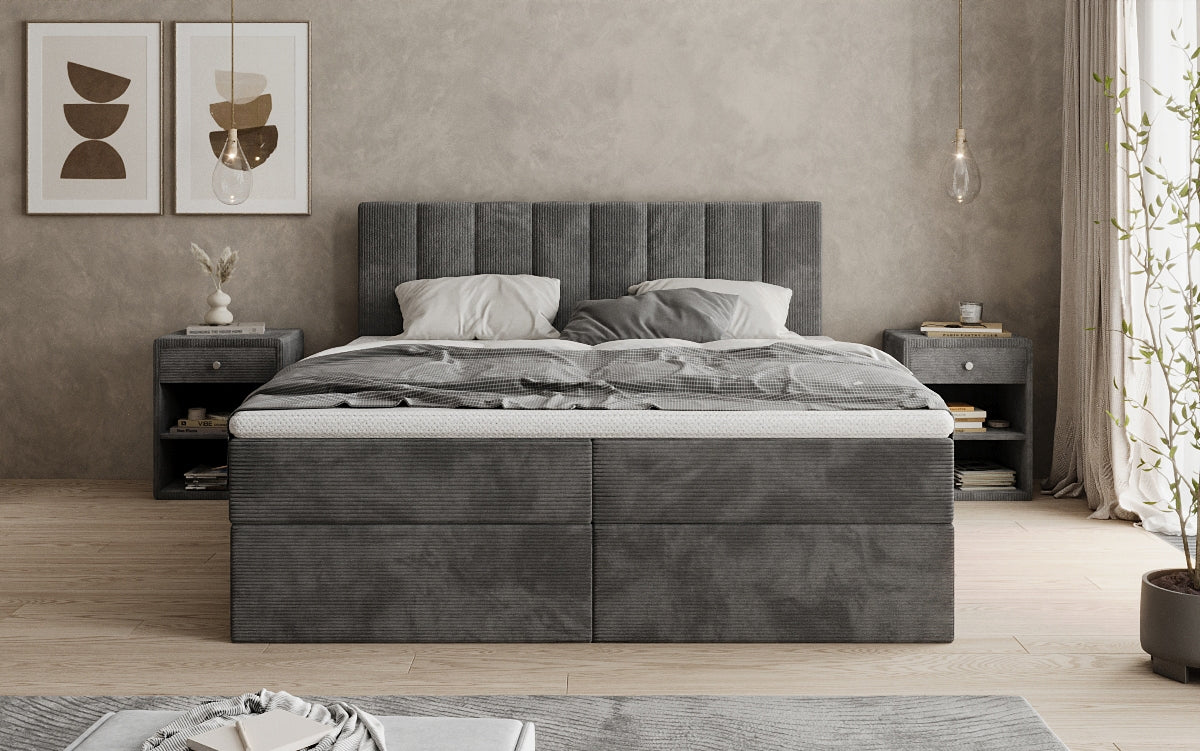 Boxspringbett Sofia in Cord mit Stauraum