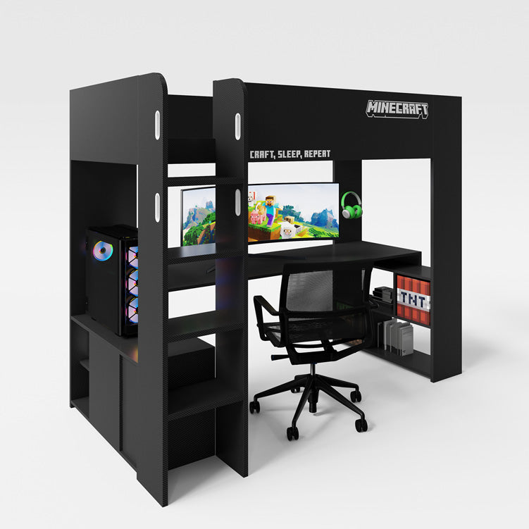 Minecraft Gaming-Hochbett „BaseCamp“ mit Schreibtisch & Regal