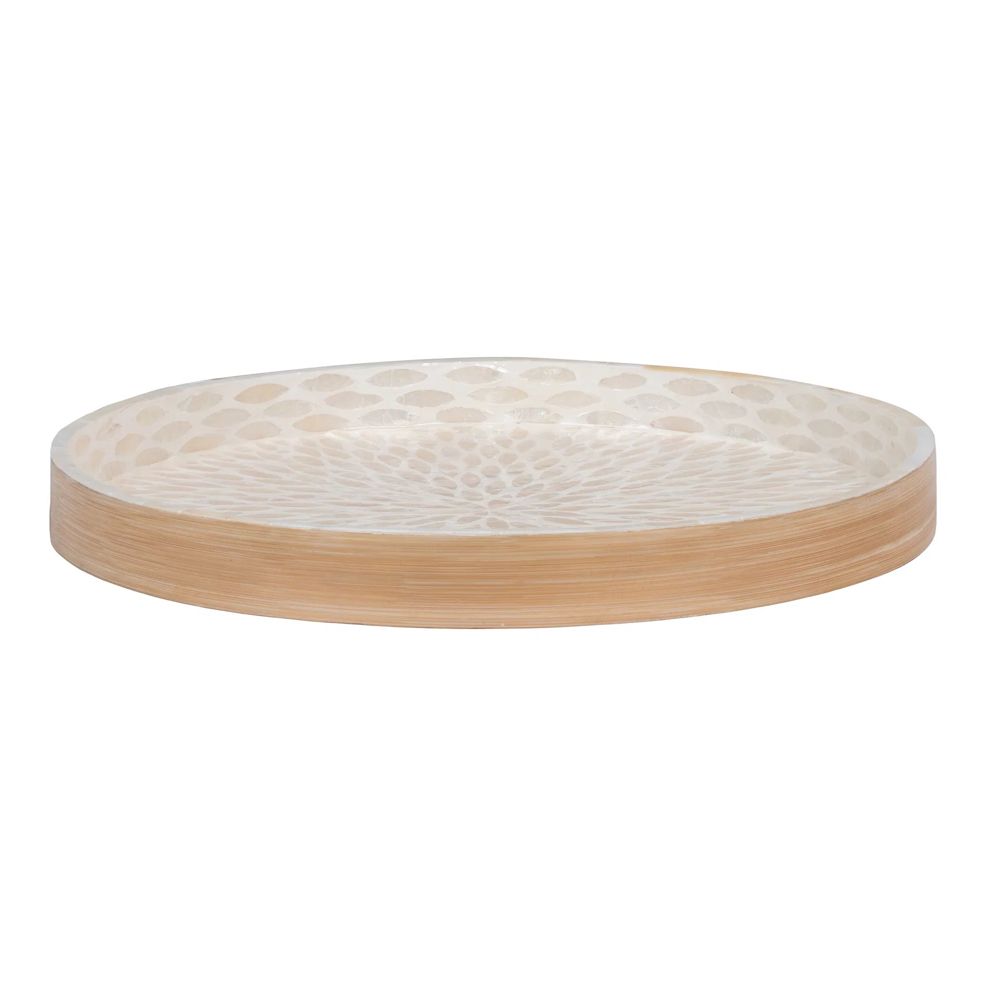 Tablett „Mavira“ – Rundes Bambus-Design mit Capiz-Oberfläche