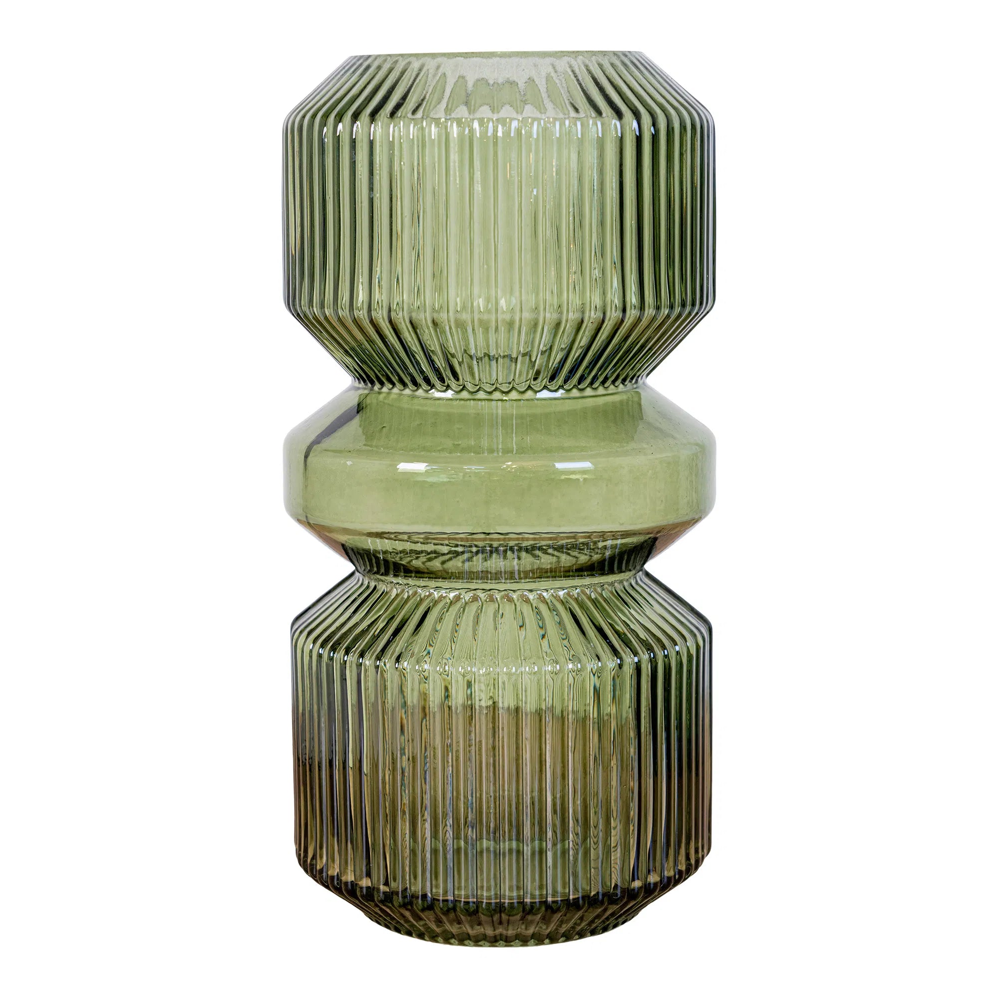 Vase „Verdania“ in geriffelten grünem Glas