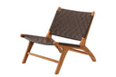 Designer Lounge Sessel Tevari – Geflecht aus Teak & Lederoptik Braun