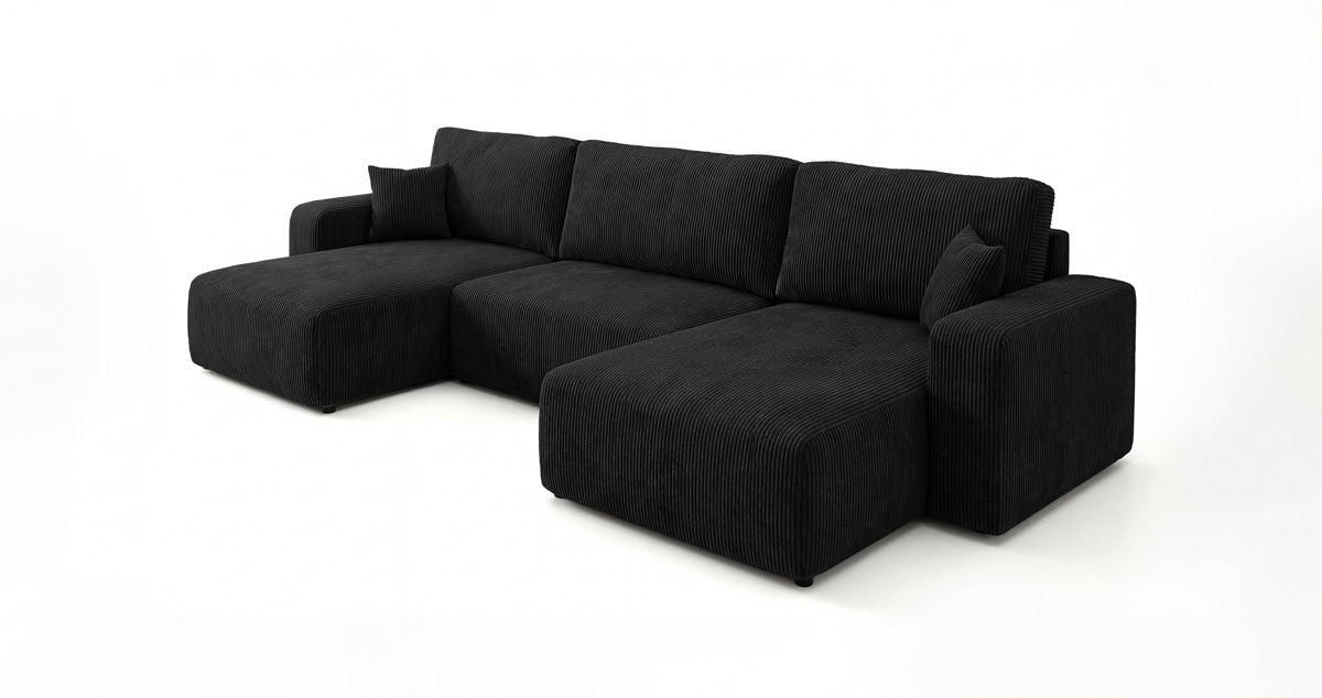 Designer Sofa Noma U mit Schlaffunktion und Stauraum in Cord