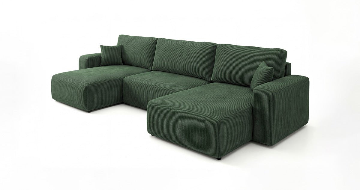 Designer Sofa Noma U mit Schlaffunktion und Stauraum in Cord