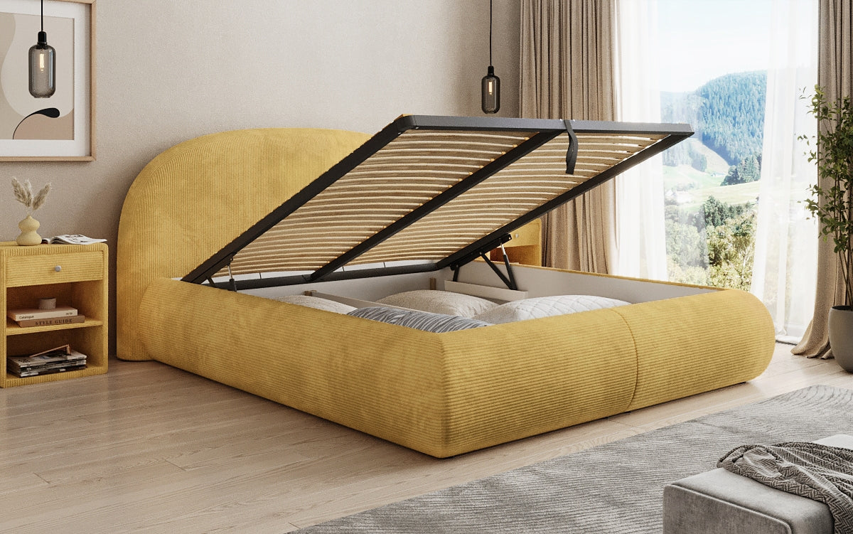 Designer Polsterbett Loop in Cord mit Stauraum