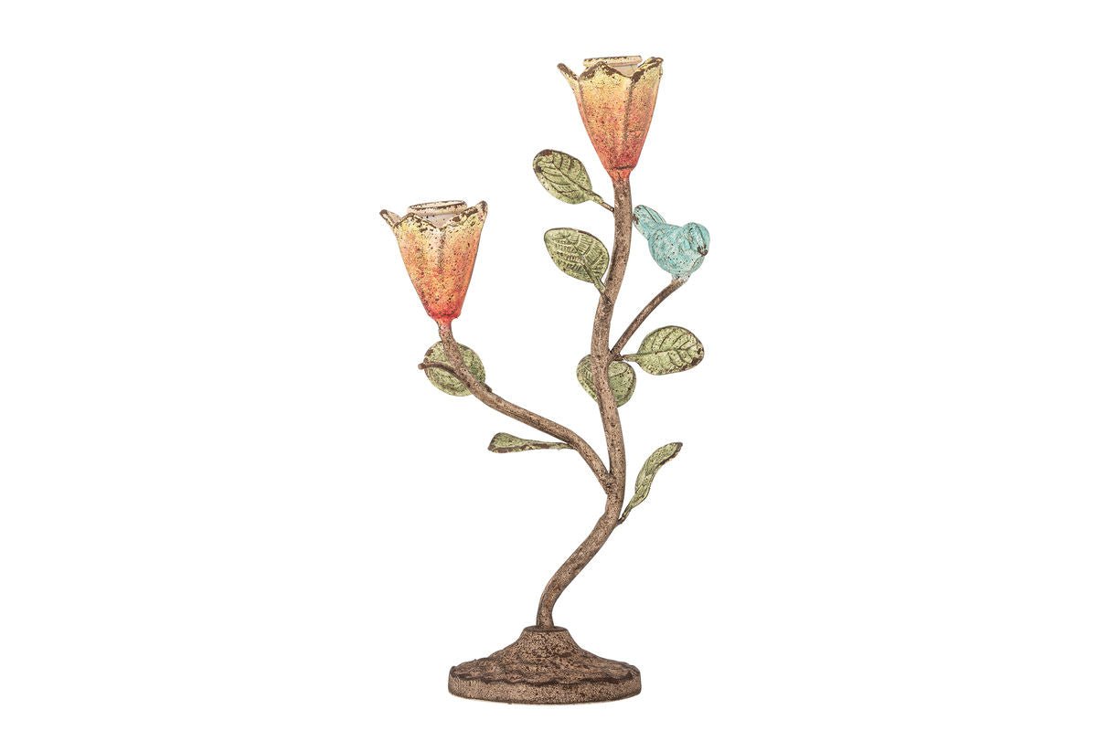 Kerzenhalter Amari – Handbemaltes Metall in floraler Zweigform