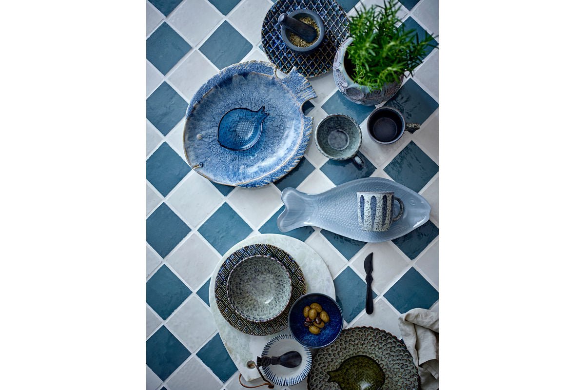 Teller Cori – aus Steingut 4er-Set in Grau mit maritimem Relief