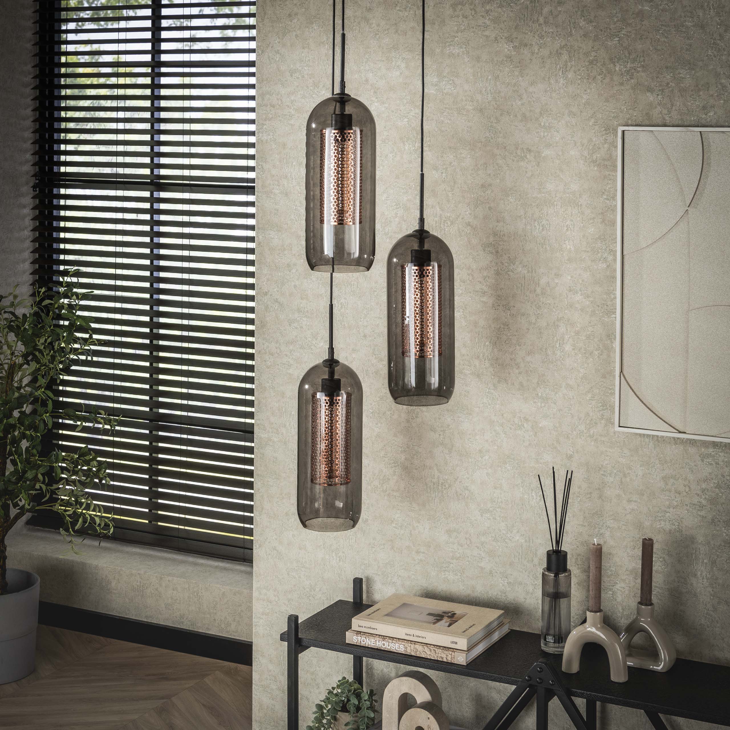 Pendelleuchte „Talvira“ –  Gestuft mit 3 Leuchten im Rauchglas-Mesh-Design