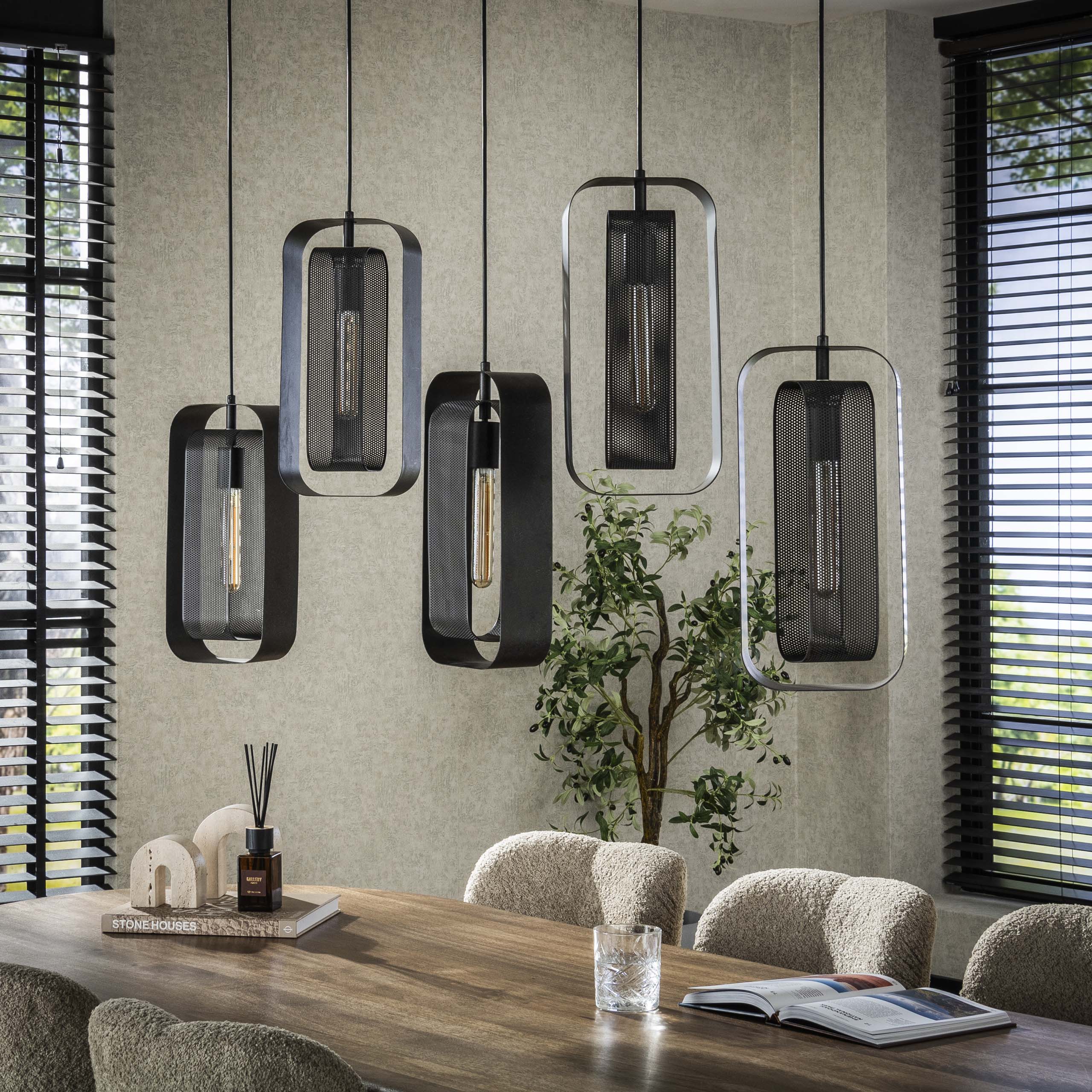 Pendelleuchte „Venalis“ –  5 Leuchten mit drehbaren Gitter-Lampenschirmen und individuell höhenverstellbar