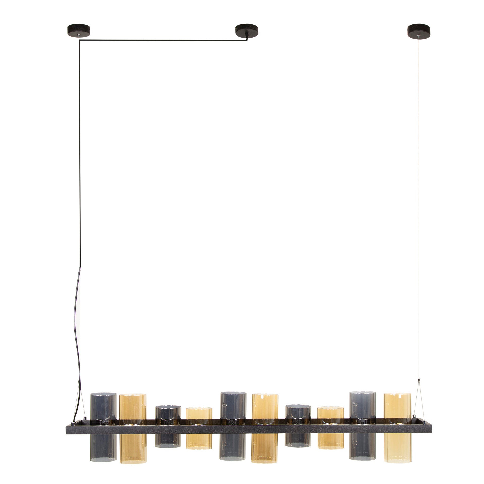 Pendelleuchte "Calivon“ – 10 zylindrische Glasschirme in Bernstein- und Chromoptik