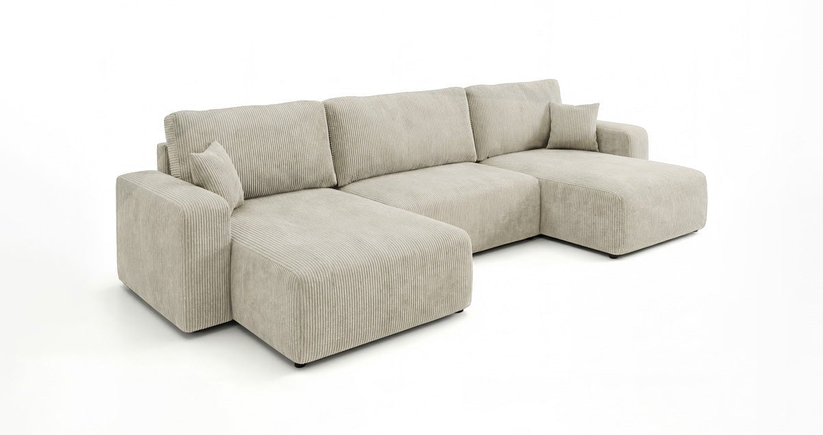 Designer Sofa Noma U mit Schlaffunktion und Stauraum in Cord
