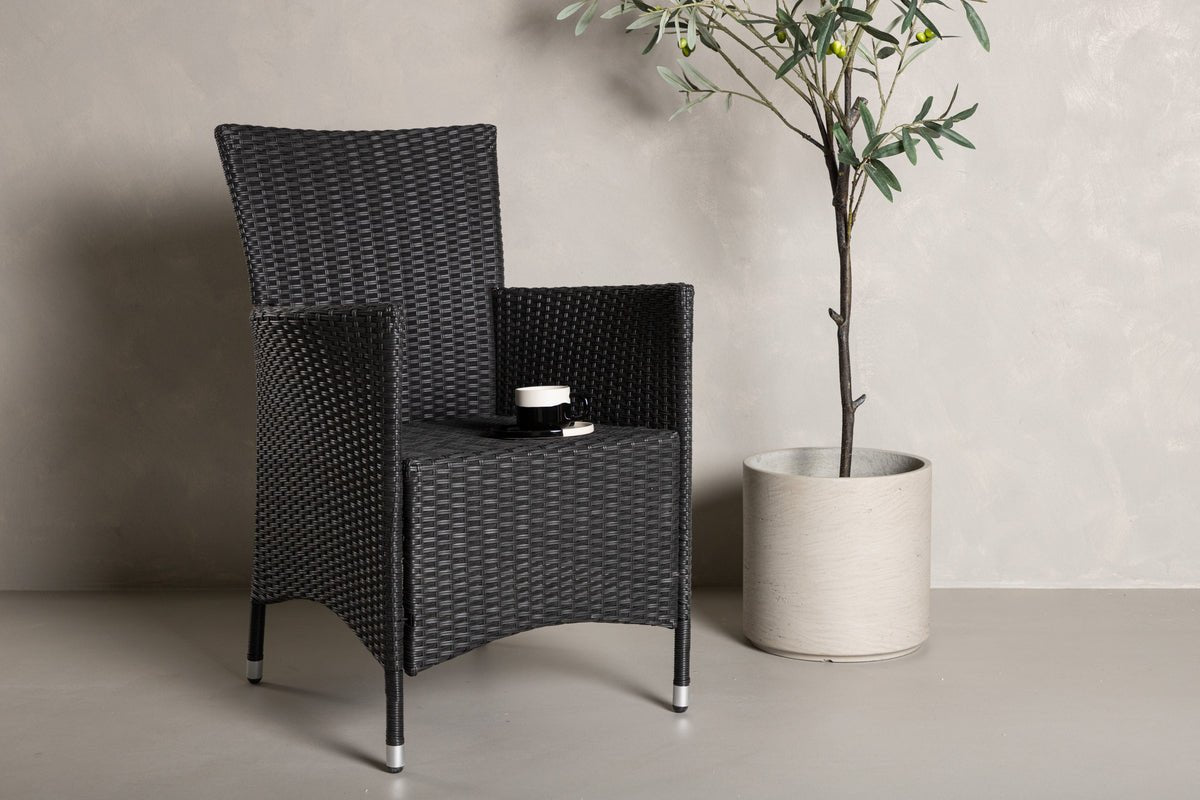 2er Set - Gartenstuhl Caro aus Rattan in Schwarz
