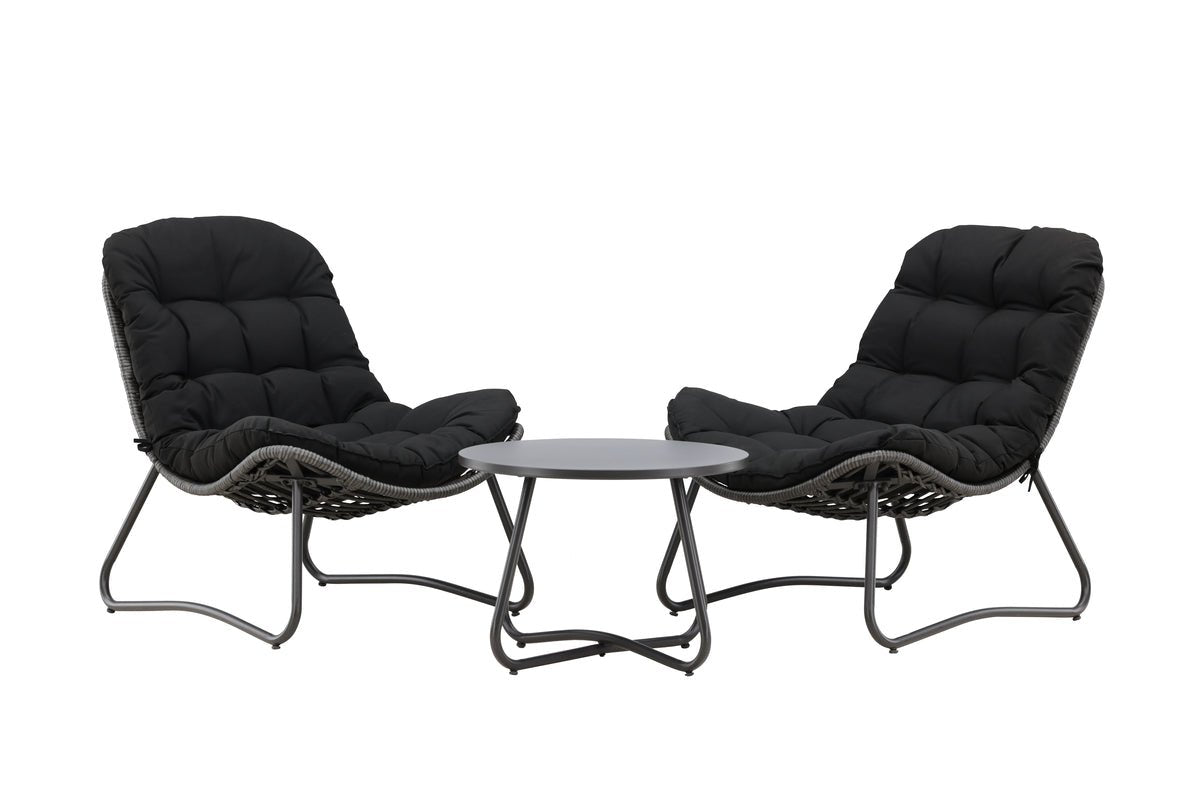 Garten Loungeset Carla – 3-teiliges Set in Anthrazit mit Sesseln & Tisch