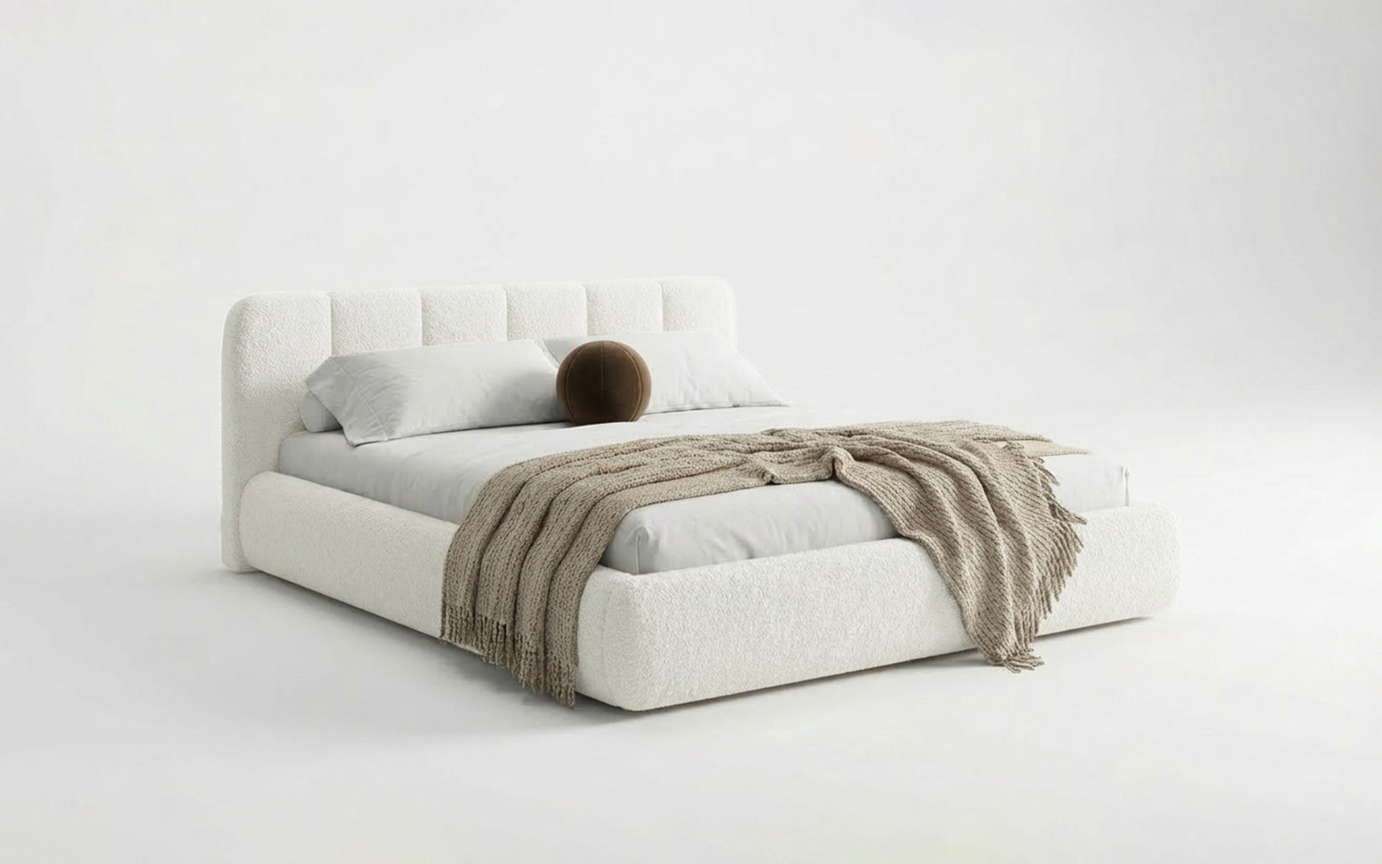 Designer Polsterbett Avelo in Bouclé mit Stauraum